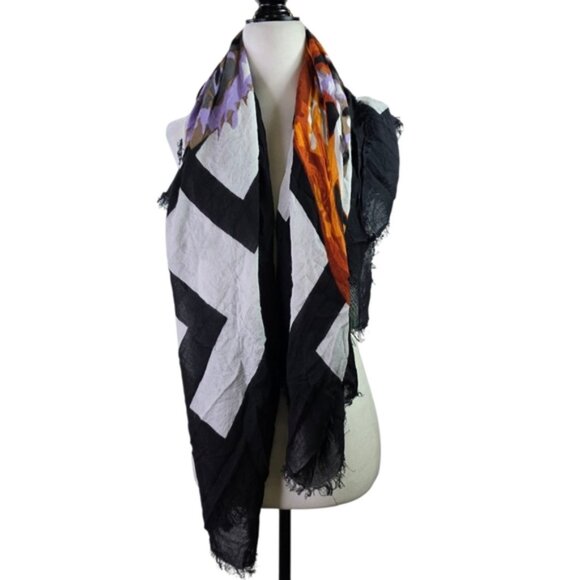 Tiger face print Raw hem cotton Scarf/ wrap - Picture 2 of 4